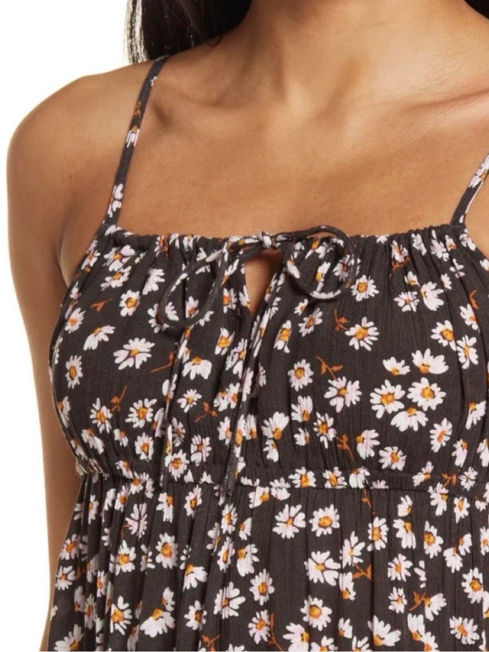 Floral Spaghetti-Strap Smocked Top - Black Floral